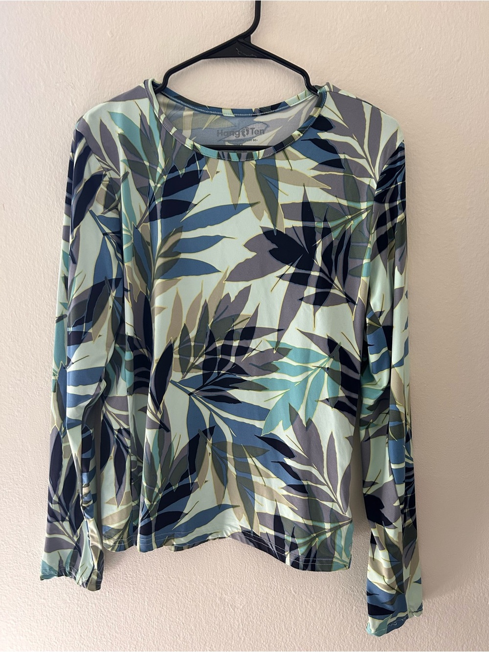Hang Ten Blue Floral Tropical Leaf Print Top SPF Swim Active XL UPF 50+ - Picture 2 of 5